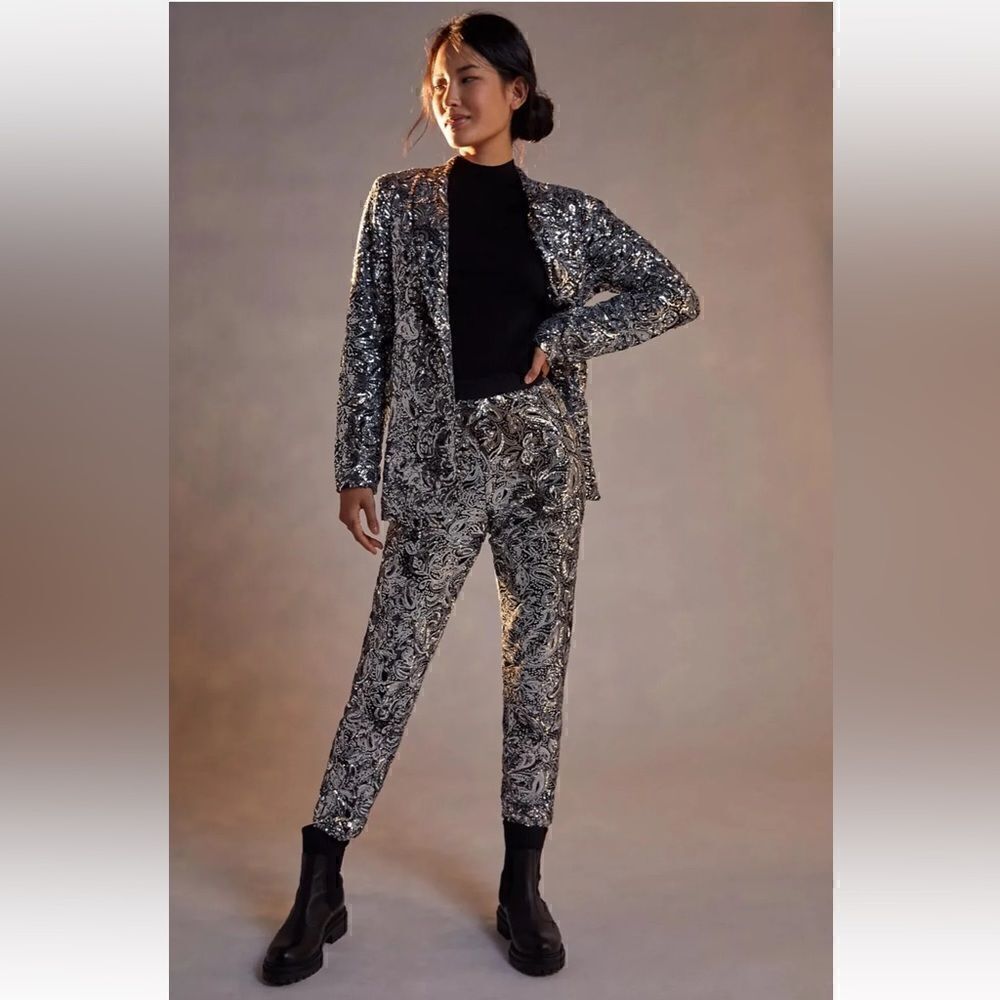 ANTHROPOLOGIE PORRIDGE PASCALINE SEQUIN TROUSER PANTS SIZE SMALL